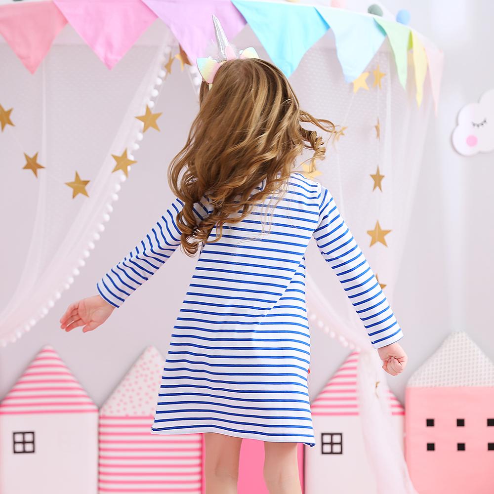 Cartoon Flamingo Color Block Long Sleeve A-Line Toddler Girl Dress