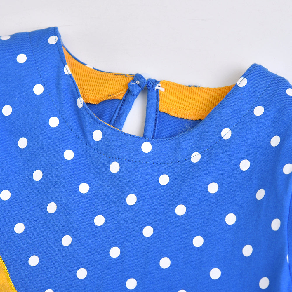 2Y-8Y Girls Short Sleeve Casual Dress Cute 3D Mermaid Spot Blue A Line Cotton Dress