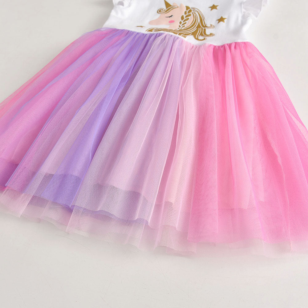 Cartoon Unicorn Pattern Tutu Toddler Dress for Daily Party Wearing 3-8T
