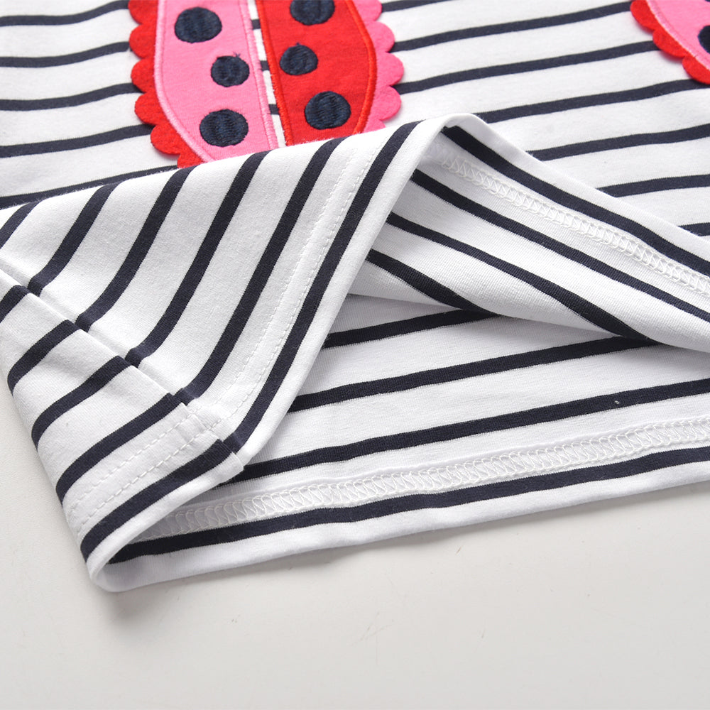 2Y-8Y Girls Short Sleeve Casual Dress Cute Ladybug Stripe Cotton Girls Dress