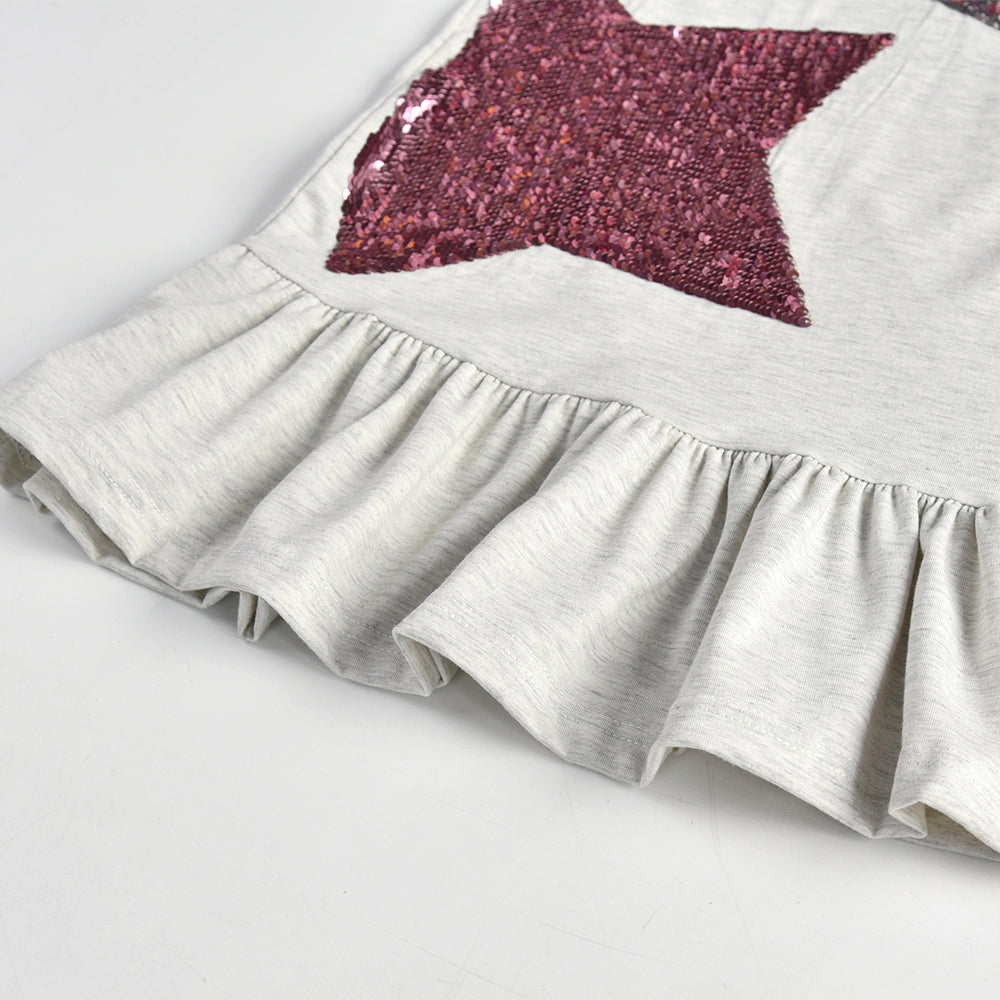 Star Sequined Toddler Summer Cotton Girl Dress for School Wear