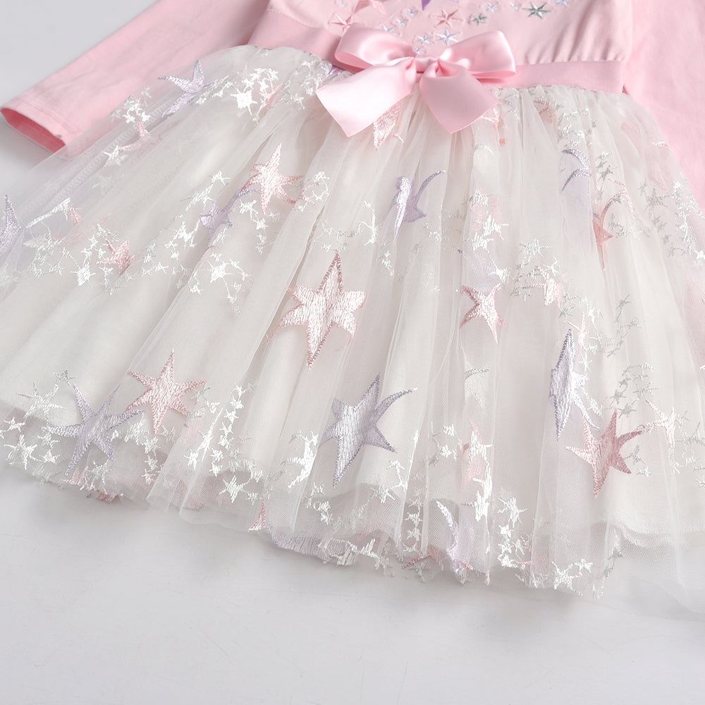 Star Pattern with Butterfly Bow Toddler Girl Tutu Dress for Fall Winter