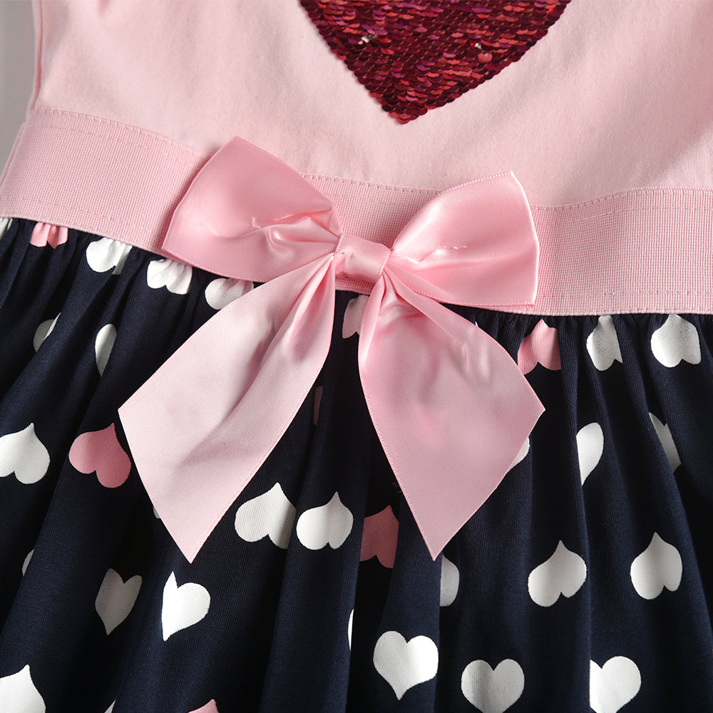 Love Sequined with Butterfly Bow Toddler Girl Short Sleeve Cotton Dress
