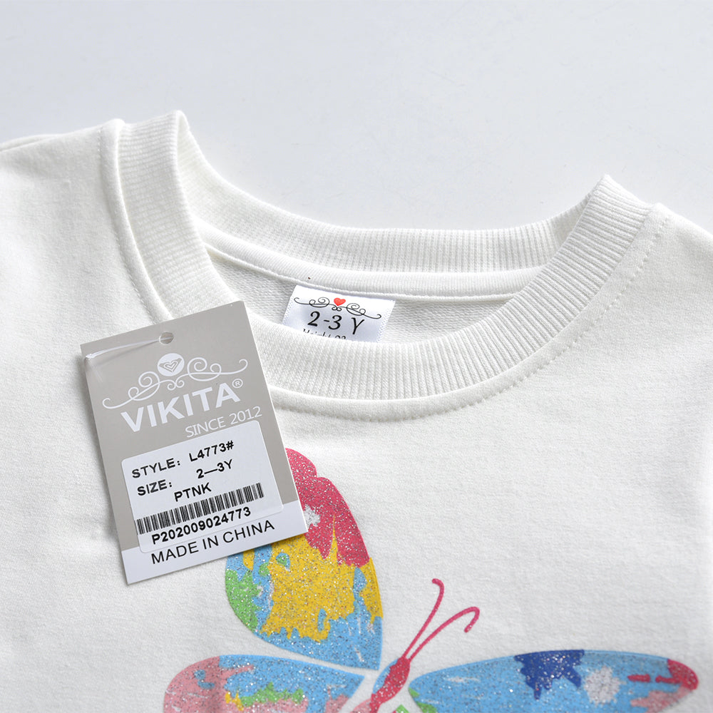 2-12Y Girls Sweatshirt Top Sparkle Rainbow Butterfly White Long Sleeve Sweatshirt