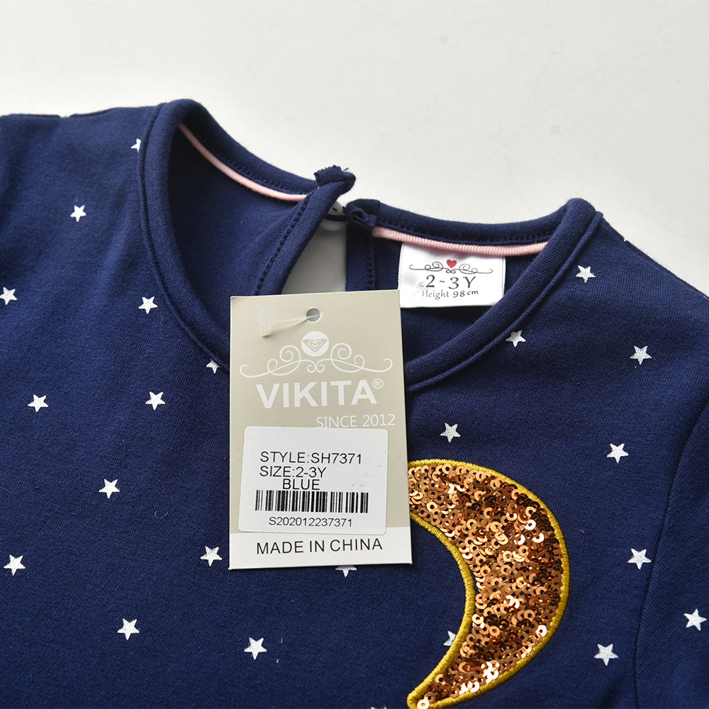 2Y-8Y Girls Short Sleeve Casual Dress Cute Squirrel Star Blue Jersey Dress