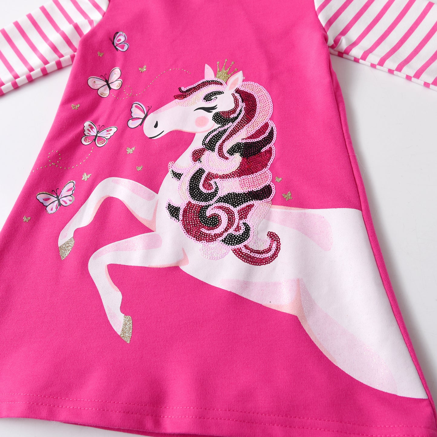 2Y-12Y Girls A Line Dress Sequins Unicorn Pink Casual Girls Dress
