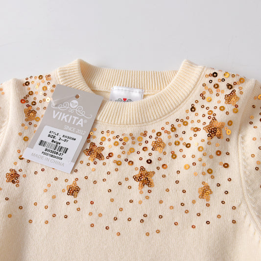 Bling Sequin Pattern Girl Toddler Sweater Dress for Winter