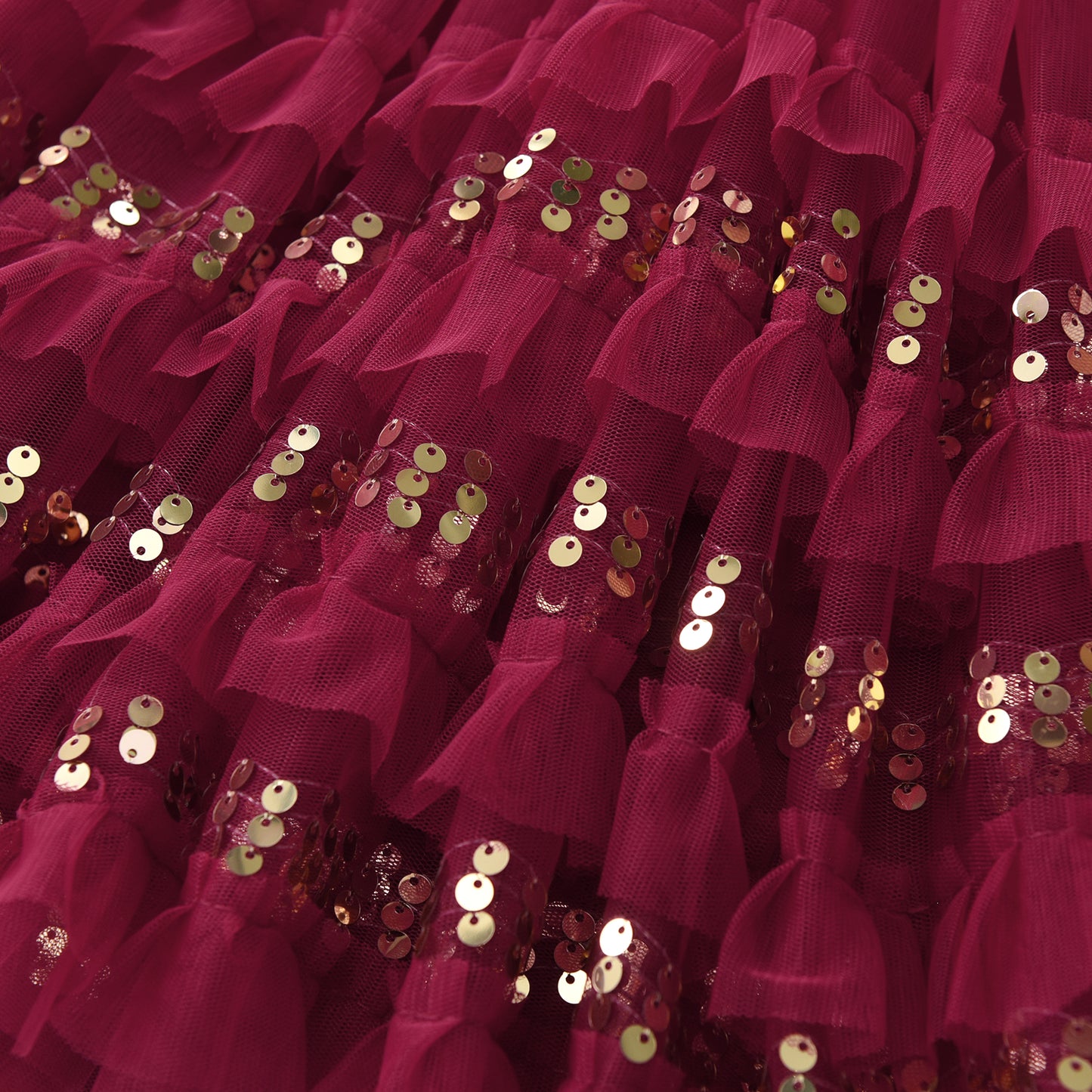 2Y-8Y Little Fox Sequins Red Layered Tulle Girls Toddler Dress