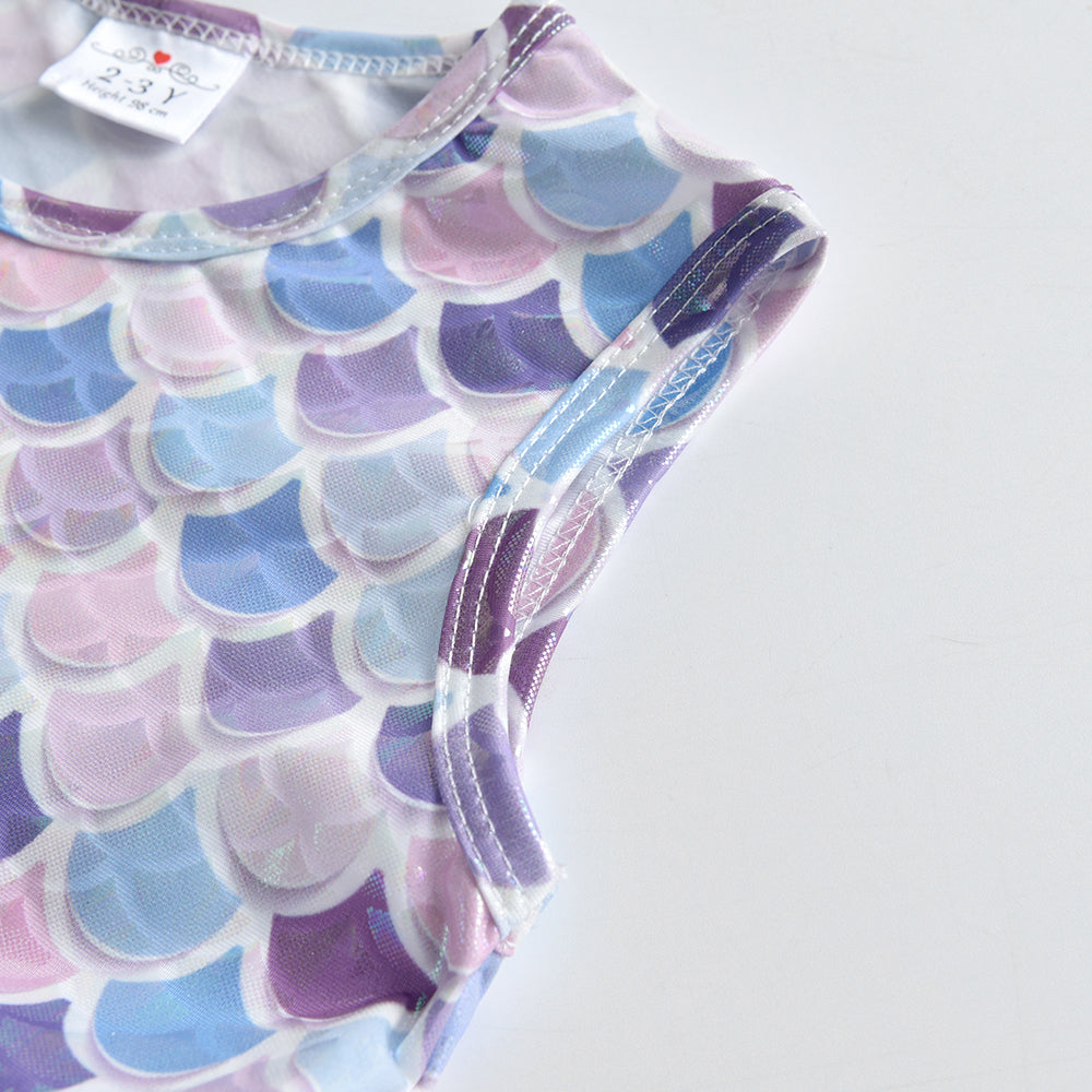 Purple Princess Mermaid Printed Toddler Tutu Girl Dress Sofe Tulle Dress