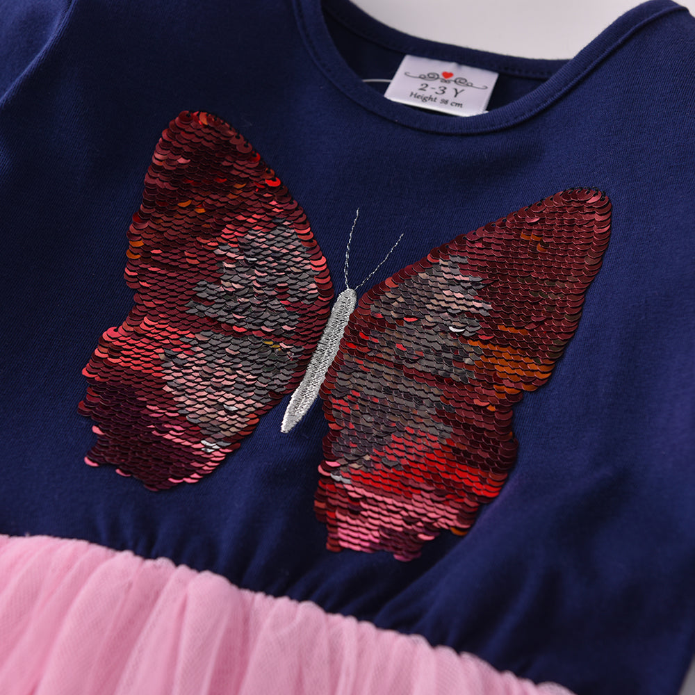 Butterfly Sequined Pink Layered Tulle Lovely Toddler Tutu Dress