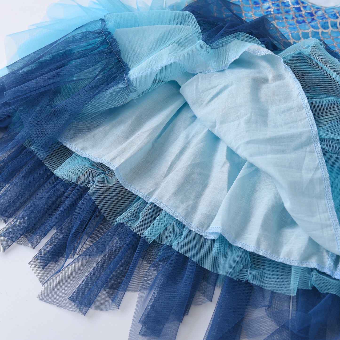 2Y-8Y Girls Sleeveless Dress Blue Mermaid Irregular Pleated Tulle Tutu Dress
