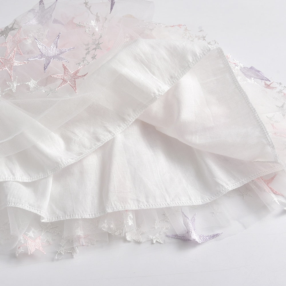Star Embroidery Girls Toddlers Skirts Casual Layered Tutu Skirt