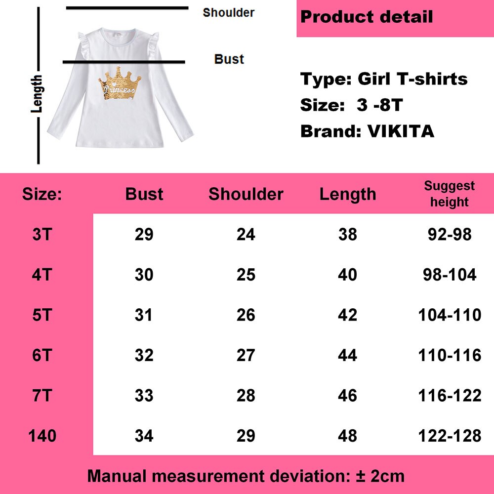 VIKITA Baby Girls Long Sleeve T Shirts Cartoon Print T-shirt Flare Sleeve Tee Shirt Cotton Girls Tops for Kids Autumn Clothing