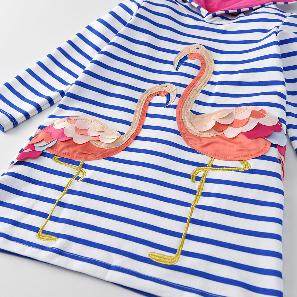 Flamingo Pattern Hooded Dresses for Girl Toddler Striped Hoodies Dress