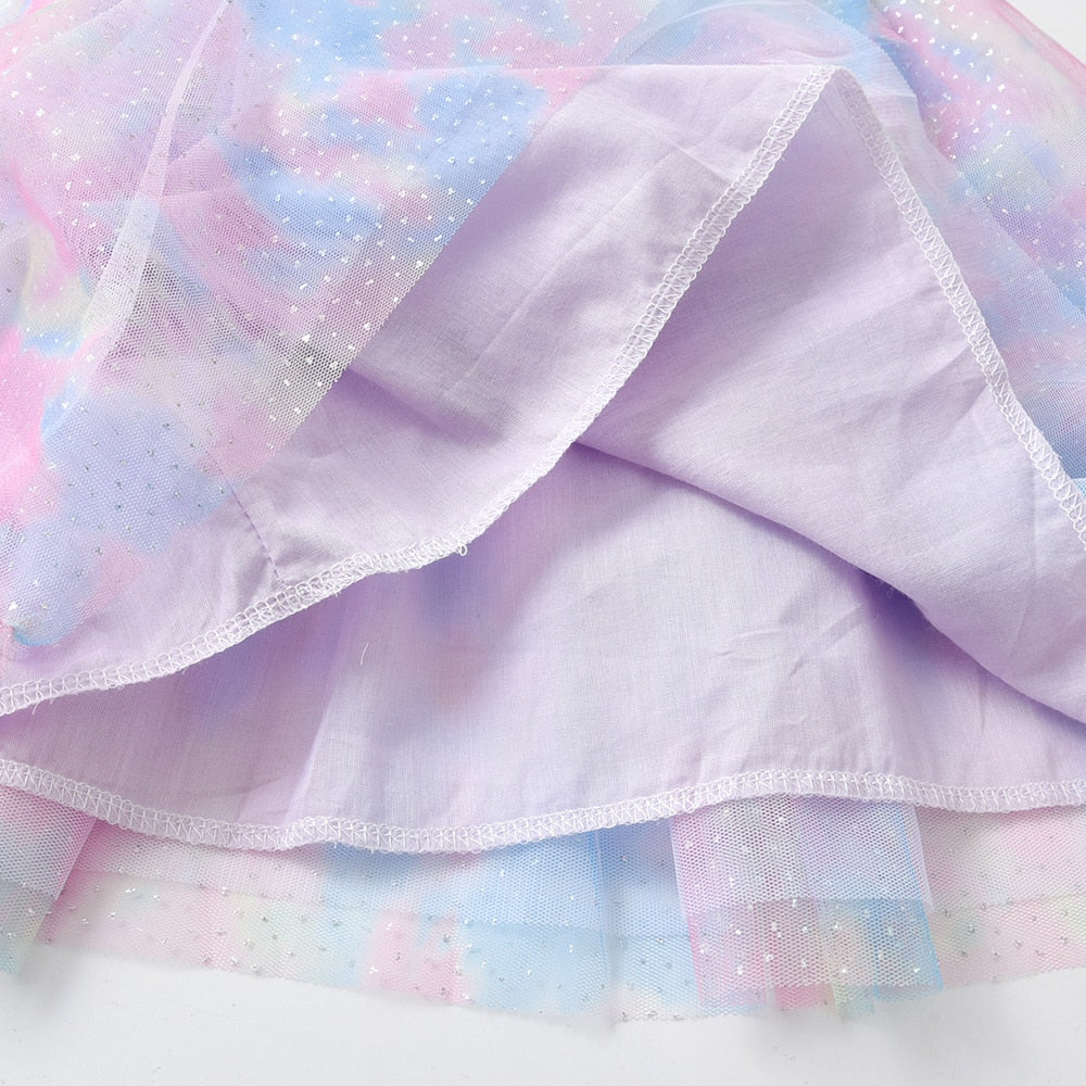 Girls Summer Dress Sequins Butterfly Flare Sleeve Purple Dress Girls Tutu Dress