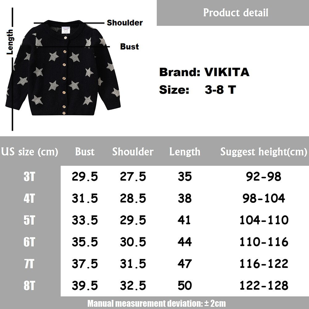 Star Print Children Cardigan Sweaters Autumn Winter Girls Outwear Outfits