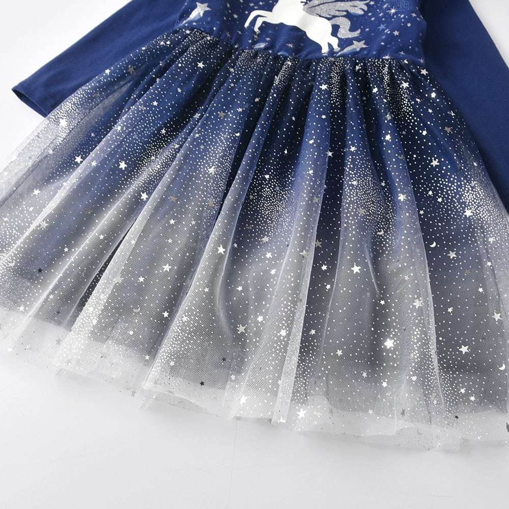 Unicorn Starry Sky Pattern Princess Tutu Dress Girl Toddler Party Dress
