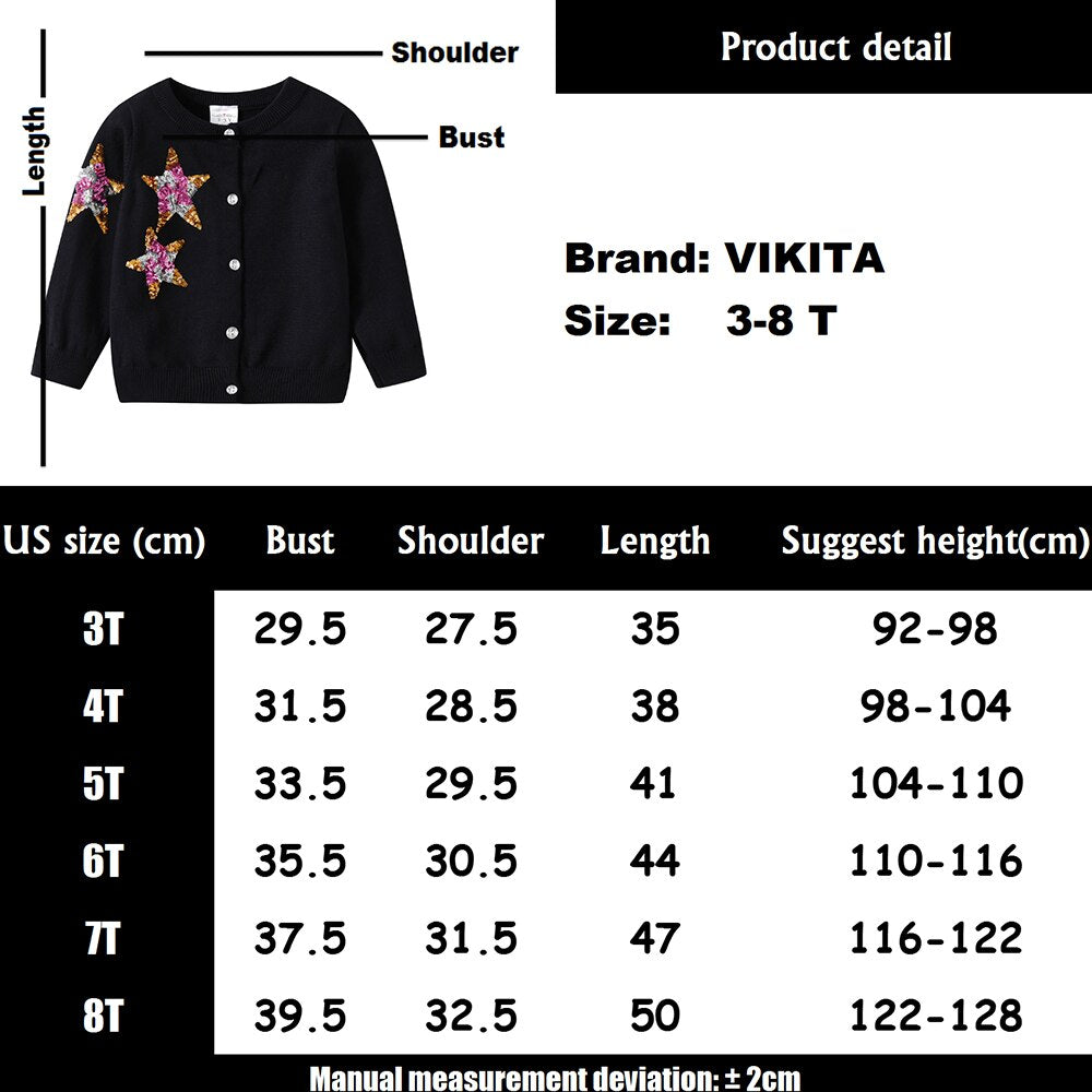 Colorful Star Sequined Toddler Girls Autumn Knitted Cardigan Sweaters Christmas Gift
