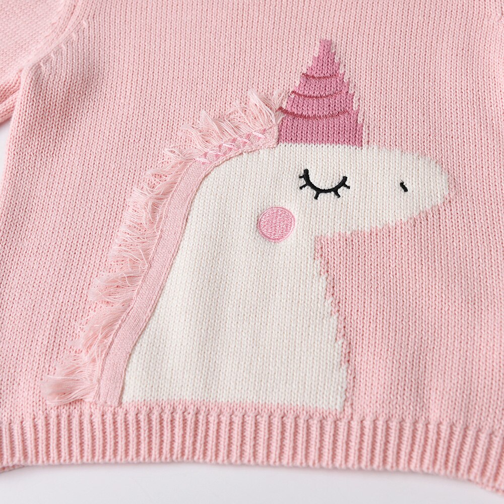 Lovely Unicorn Pattern Girl Solid Casual Knitted Crewneck Sweater Toddler Pullover