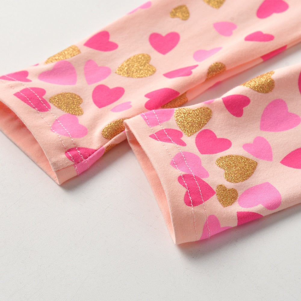 Love Hearts Print Spring Autumn Trousers for Girl Toddler Slim Elastic Trousers Cotton Pencil Pants