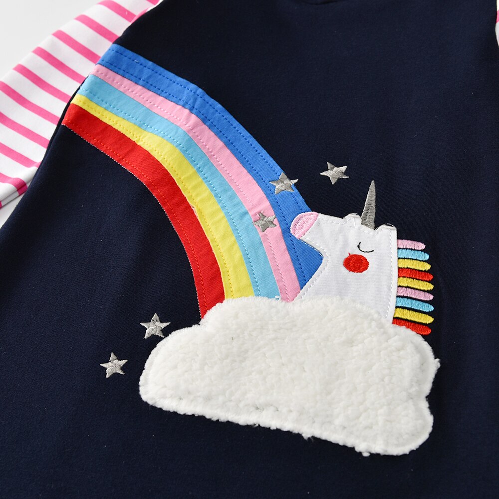 Unicorn & Rainbow Cotton A Line Girl Toddler Hooded Dress