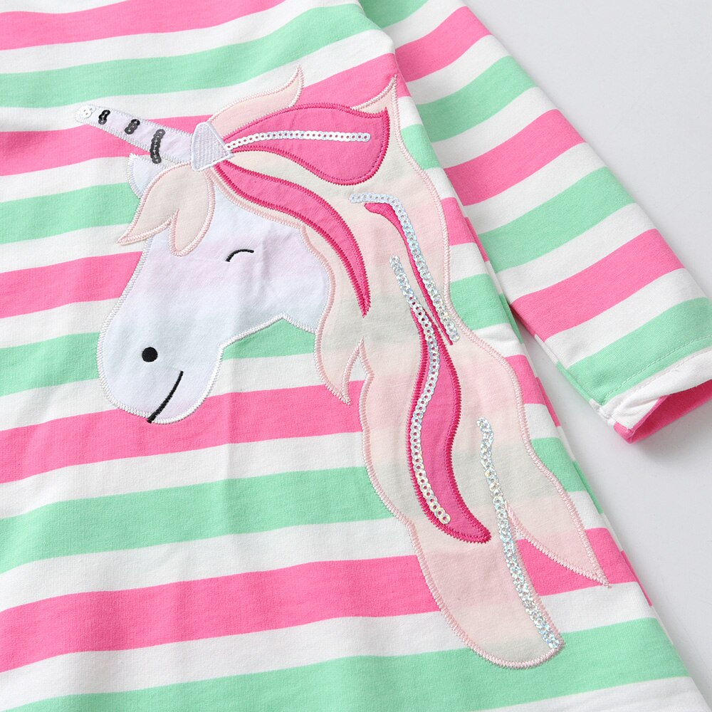 Striped Vestidos Unicorn Girl Toddlers Cotton Hooded Dress