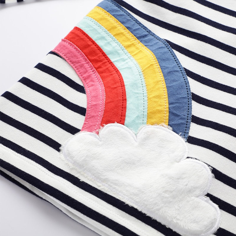Rainbow Pattern Striped Hooded Girl Toddler Dresses