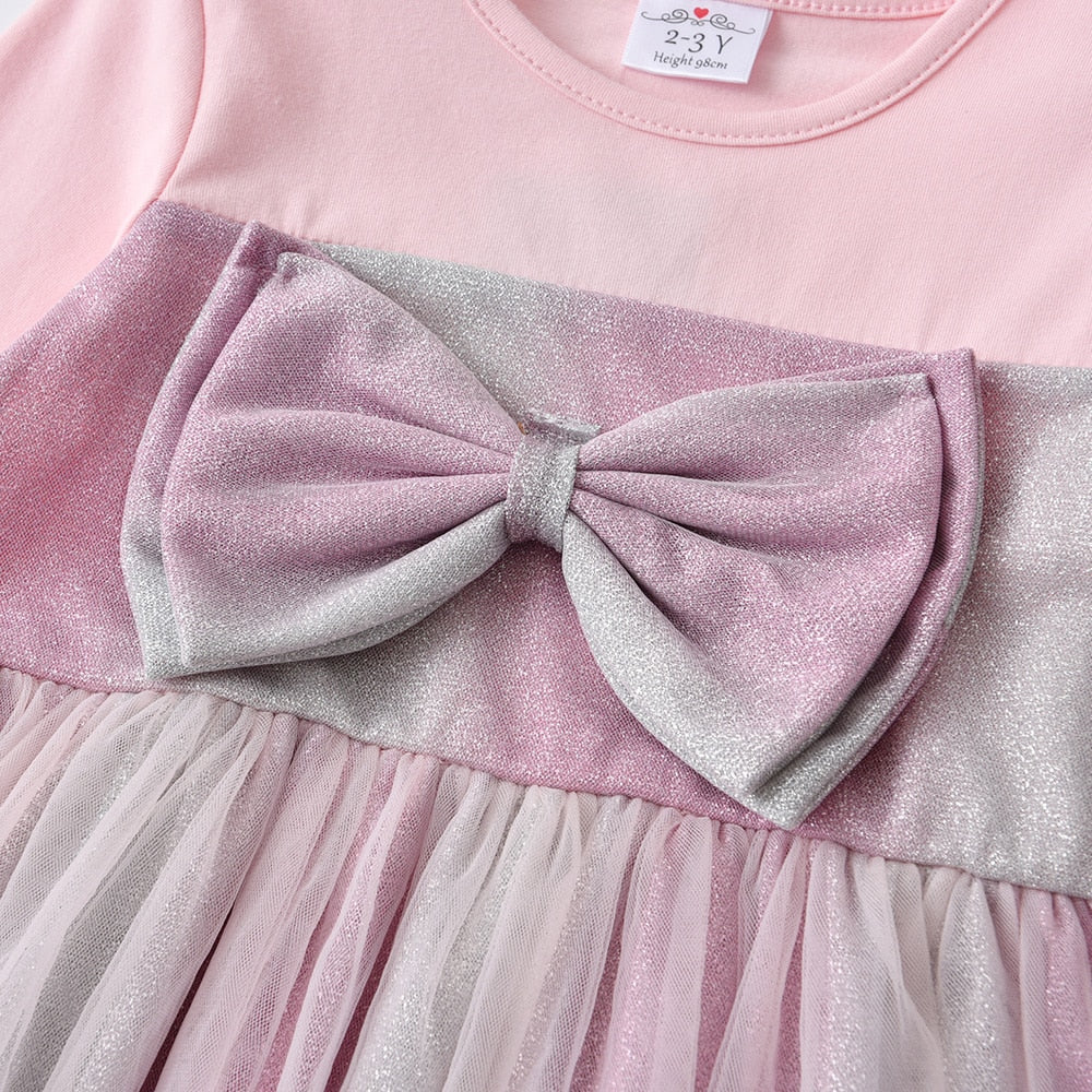 Butterfly Bow Princess Girl Toddler Pink Casual Long Sleeve Tutu Dress