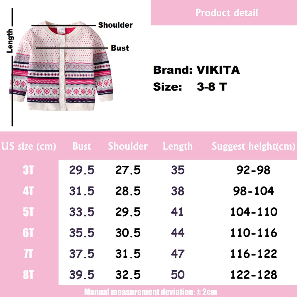 Winter Snow Printed Girl Toddler Cardigan Sweater Christmas Outwear Coat