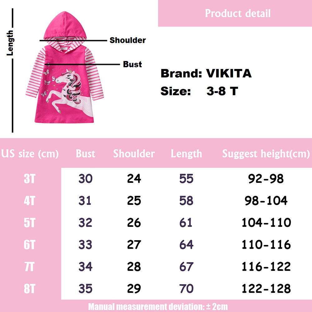 Unicorn Sequined A Line Girl Toddler Cotton Striped Long Sleeve Hooded Dress