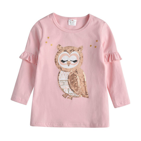 Sequins Owl Sweatshirt Top and Little Star Leggings Pant Clothing Set for Girl Toddler