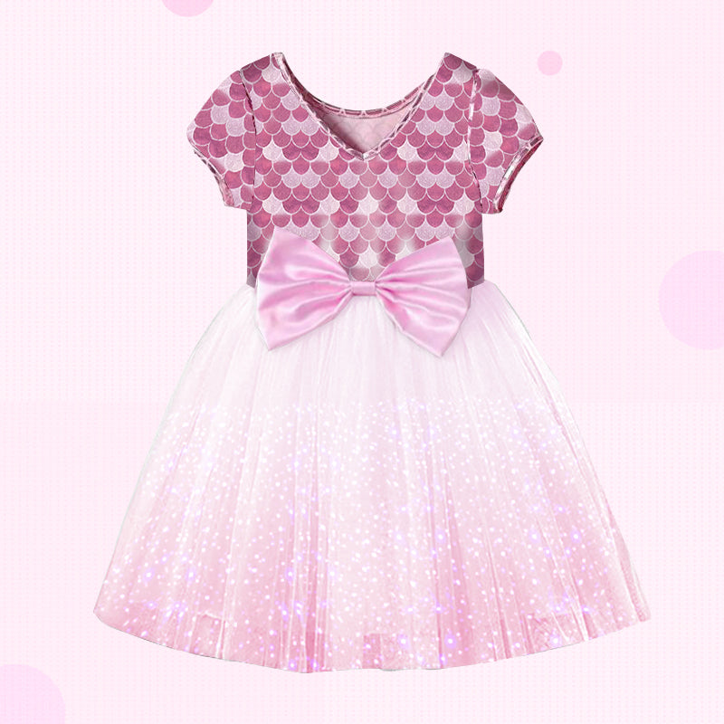 Pink Tutu Toddler Dress Butterfly Bow Mermaid Printed Girls Tulle Dress for Summer
