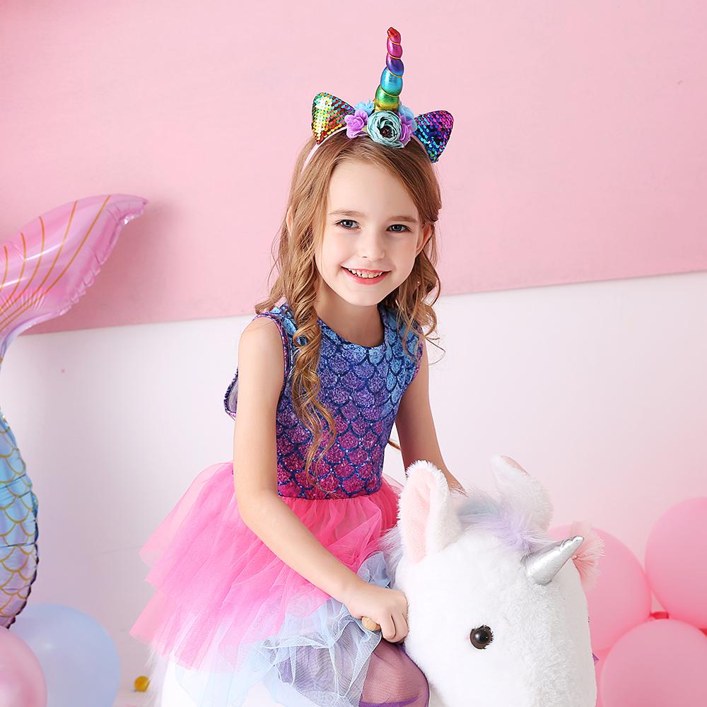 Princess Mermaid Printed Toddler Tutu Girl Layered Dress for Brithday Party