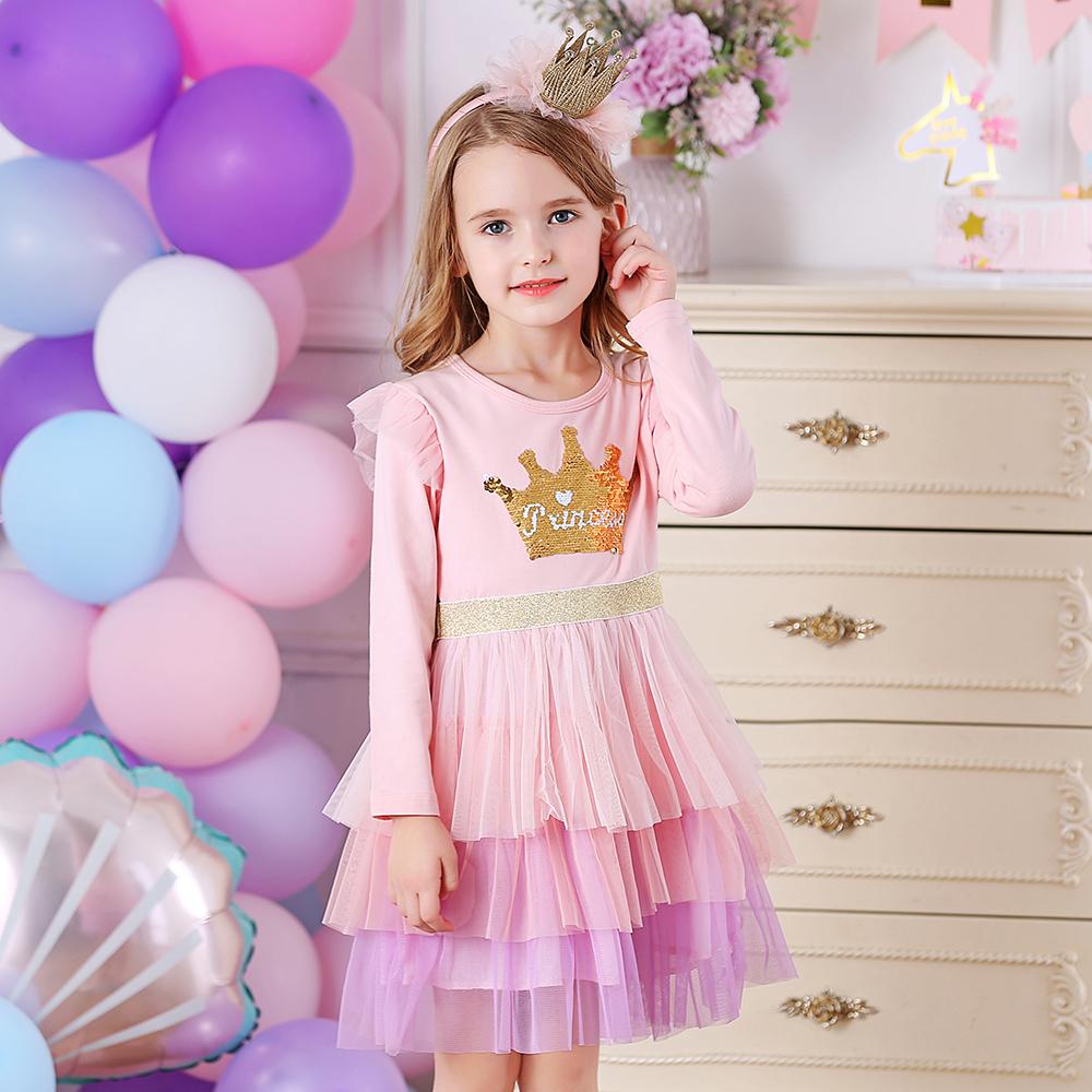 Princess Crown Sequined Soft Layered Tulle Toddler Girl Dress for School Party Brithday