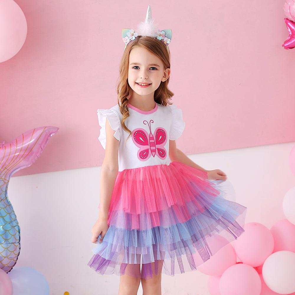 Colorful Sofe Tulle Tutu Dress Lovely Butterfly Toddler Girls Dress
