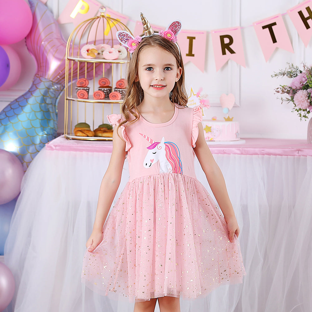 Unicorn Pattern Star Printed Soft Tutu Girl Toddler Dress for Daily