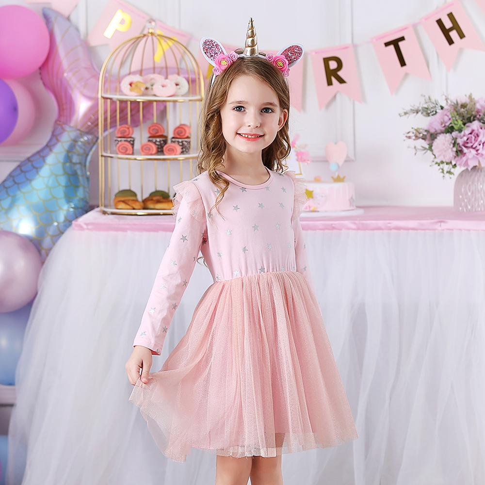 Star Pattern Pink Tulle Toddler Girl Tutu Dress for Fall Winter