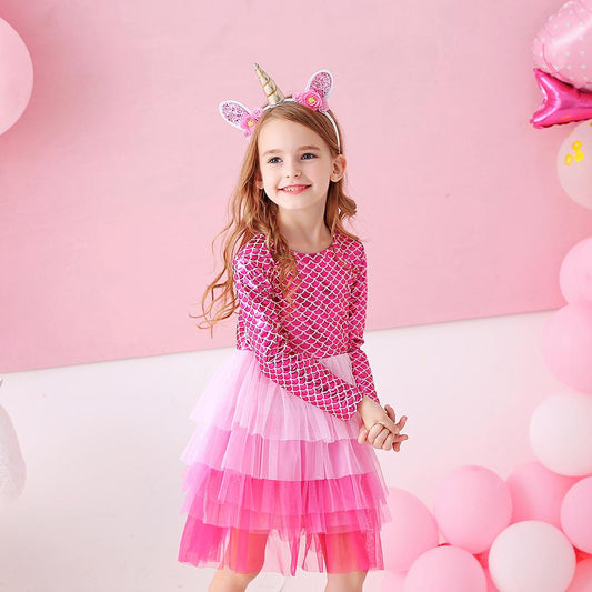 Pink Mermaid Layered Soft Tulle Toddler Tutu Dress 3-8T