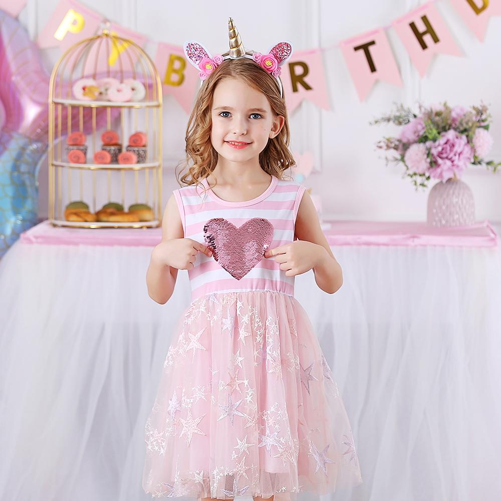 Color Block Love Beads Summer Tutu Girl Toddler Dress for Daily Casual School
