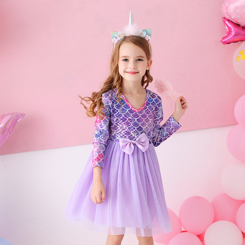 Lovely Mermaid Printed With Butterfly Bow Toddler Tutu Girl Dress
