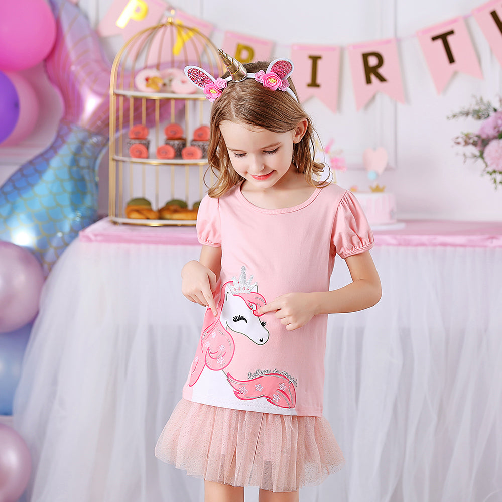 Lovely Unicorn Printed Cotton Summer Toddler Short T Shirts