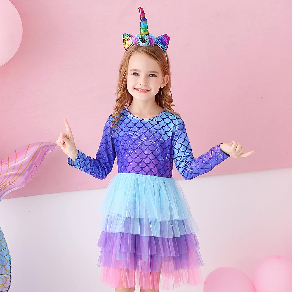 Purple Mermaid Colorful Layered Tulle Toddler Girl Dress for Gift Party Brithday