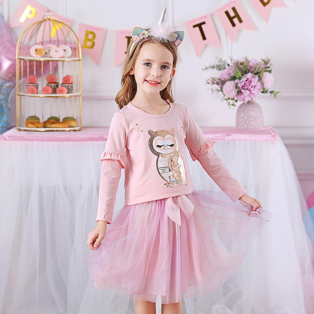 Owl Sequined Long Sleeve Cotton Toddler Girl T-Shirt