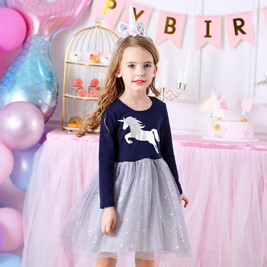 Unicorn Pattern Starry Slay Tulle Girl Tutu Dress for Toddler