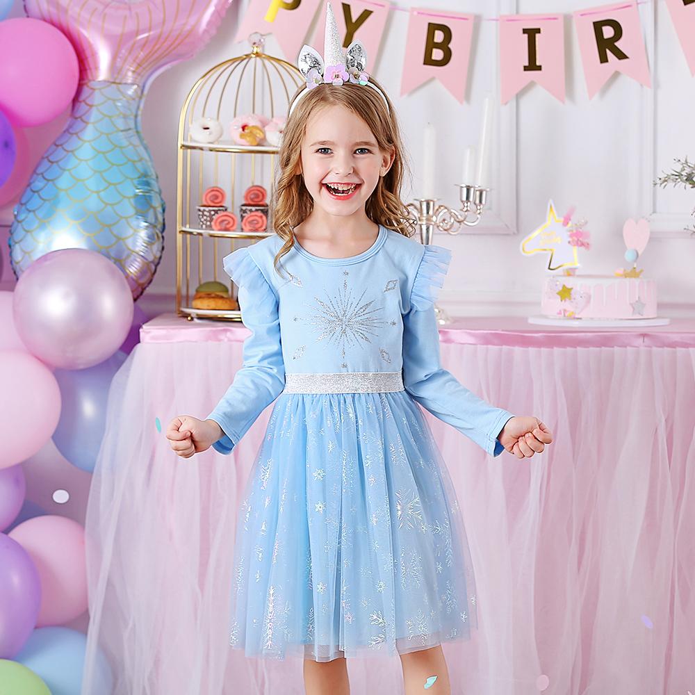 Blue Snow Pattern Toddler Solf Tulle Tutu Girls Dress for Fall