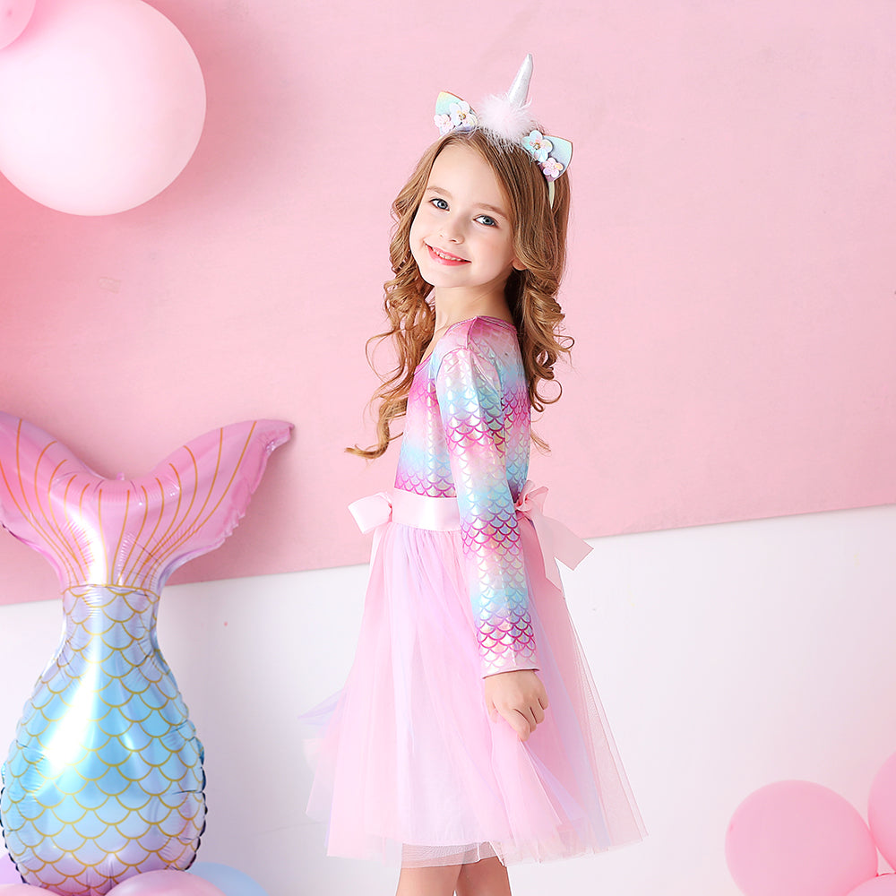Mermaid Pattern with Butterfly Soft Tulle Fall Winter Toddler Girl Tutu Dress