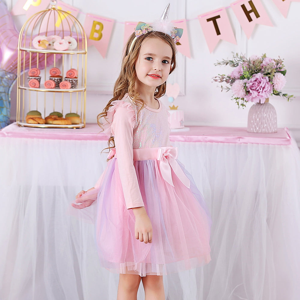 Colorful Sequined Princess Butterfly Fall Winter Toddler Tutu Girl Dress