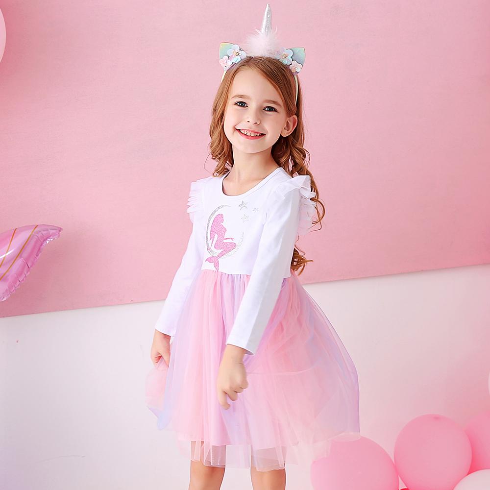 Mermaid Printed Pink Tulle Long Sleeve Tutu Dress for Toddler