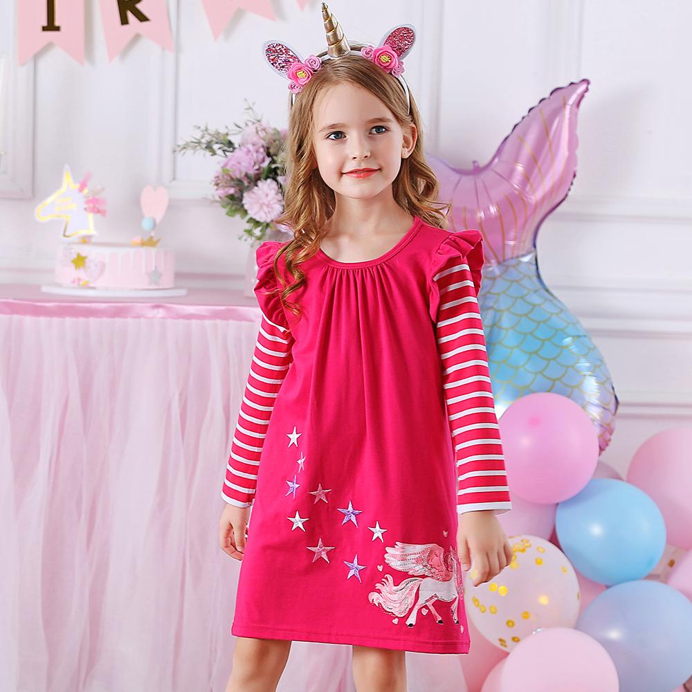 Unicorn with Star Pattern A-Line Casual Cotton Toddler Girl Dress