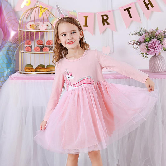 Cartoon Unicorn with Star Pink Tulle Toddler Girl Tutu Dress